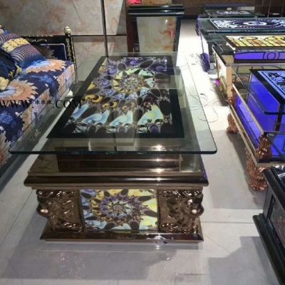 后現(xiàn)代鋼化玻璃小戶型橢圓茶幾北歐輕奢鍍金不銹鋼大理石茶幾  不銹鋼后現(xiàn)代鋼化玻璃小戶型橢圓茶幾