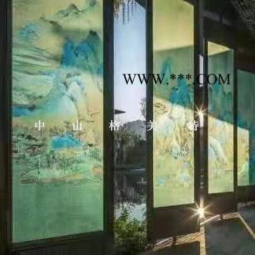 夾娟畫(huà)玻璃廠家 山水夾絲玻璃 園林景觀幕墻玻璃 支持打樣