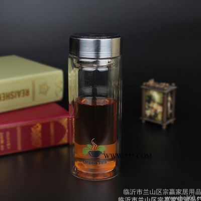 直銷 加厚底雙層真空玻璃杯  印字定制禮品廣告玻璃杯