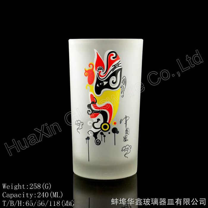 廠家供應(yīng)【京劇臉譜蒙砂水杯】創(chuàng)意款中國(guó)風(fēng)玻璃啤酒杯