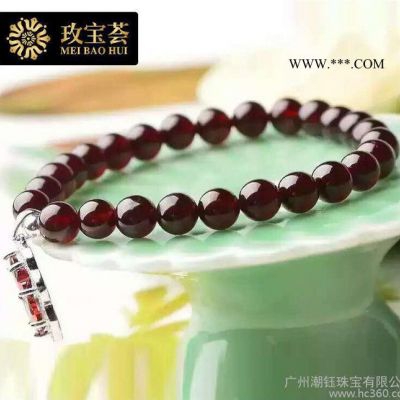 特價**單圈彩寶水晶手鏈天然石榴石手鏈串珠鏈天然寶石手鏈手飾