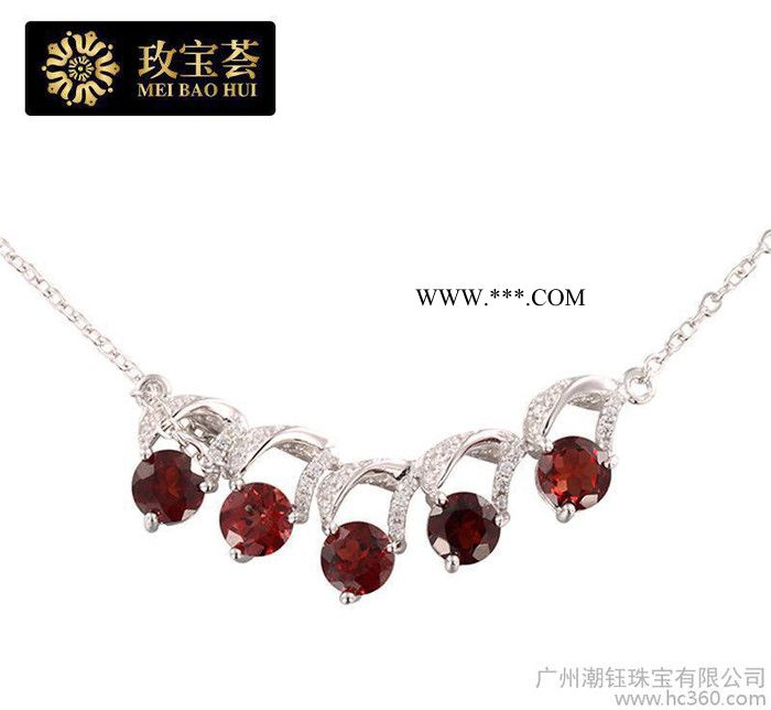 特價**彩寶鎖骨鏈 925銀鍍18K金鑲嵌天然石榴石項鏈 寶
