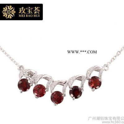 特價**彩寶鎖骨鏈 925銀鍍18K金鑲嵌天然石榴石項鏈 寶