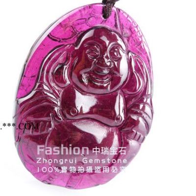 供應(yīng)中瑞寶石13112205天然紫牙烏石榴石大肚笑佛吊墜