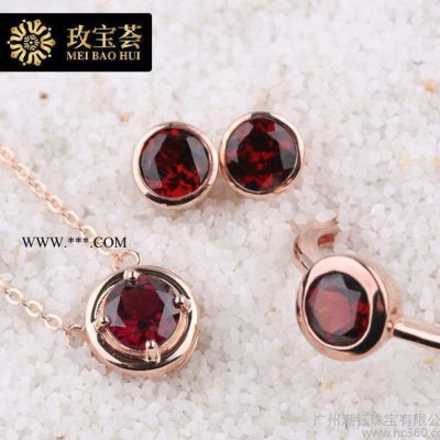 ****歐美彩寶指環(huán)925銀鍍18K金鑲嵌石榴石戒指天然寶石