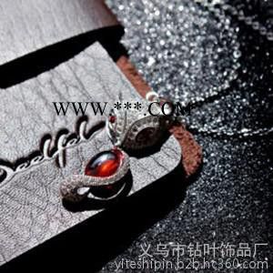 石榴石**吊墜鑲鋯石女項鏈鎖骨鏈 七夕情人節(jié)禮物