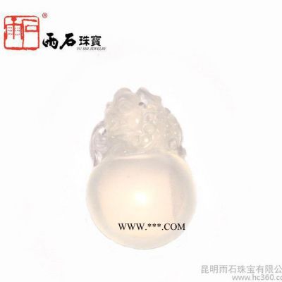 雨石3A級天然乳白晶吃錢獸吊墜 珠寶首飾個性飾品零售石榴石
