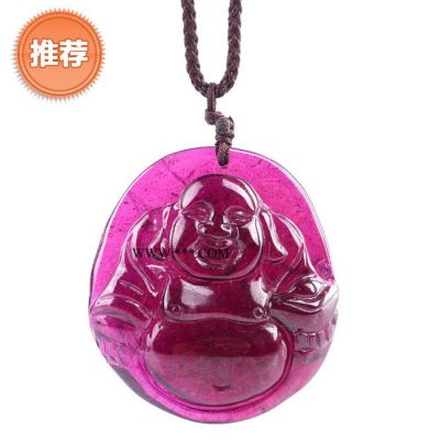 供應(yīng)中瑞寶石約39x35.5x8.1MM255A天然紫牙烏石榴石大肚笑佛吊墜