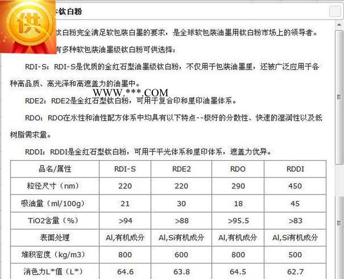 進(jìn)口鈦白粉 鈦白粉RDDI RDDI鈦白粉 金紅石 莎哈利本 納米鈦白粉