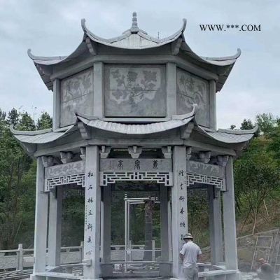 石涼亭設計 古建長廊石亭子供應 花崗石石雕石亭子圖片
