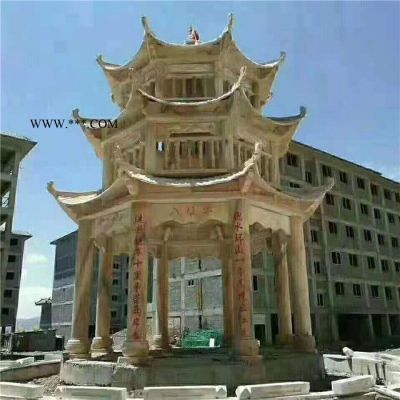六角石亭子雕刻 石亭多款 花崗石石雕石亭子來圖定制