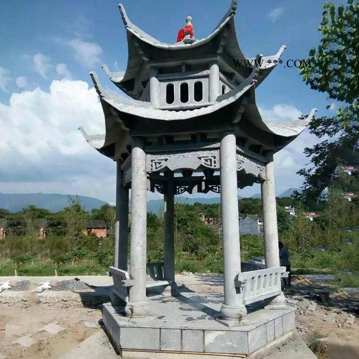 花崗巖六角石亭子設(shè)計 中式石亭子定制 花崗石石雕石亭子來圖定制