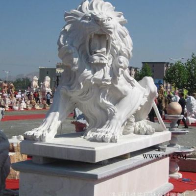 歐式石獅 現(xiàn)代走勢爬獅 漢白玉石雕獅子 大理石石獅子