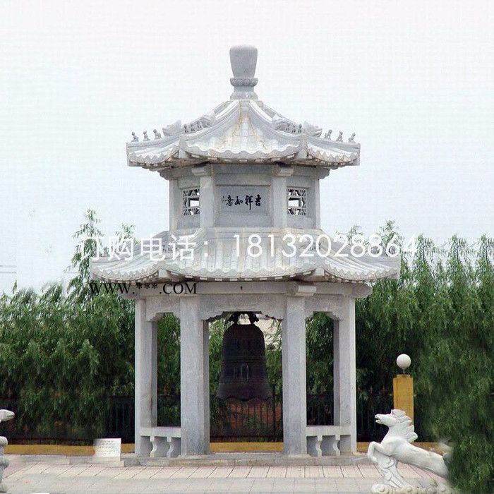 雙層亭子石雕，大理石涼亭