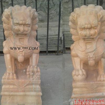 石雕獅子 晚霞紅大理石獅子 鎮(zhèn)宅辟邪雕塑 直銷