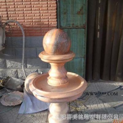 石雕噴泉風(fēng)水球 晚霞紅大理石風(fēng)水球雕塑 流水雕塑擺件 曲陽(yáng)石