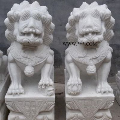 石雕獅子 漢白玉大理石獅子 公司門口雕塑擺件 鎮(zhèn)宅辟邪雕塑