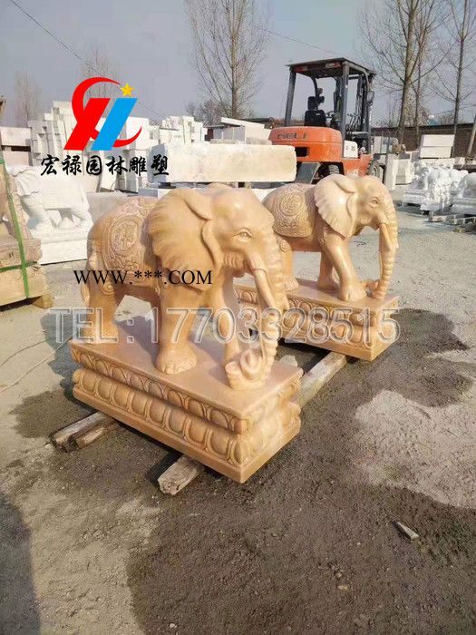 石雕大象大理石晚霞紅大象鎮(zhèn)宅石象寺廟酒店石雕動物大象