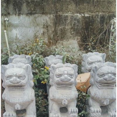 石獅子25cm 白色大理石石獅子一對