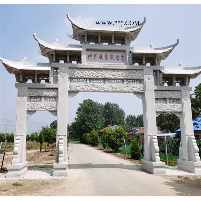 廠(chǎng)家定制 石雕牌坊 大理石石牌坊 景區(qū)村莊入口古建石牌坊 青石石牌坊