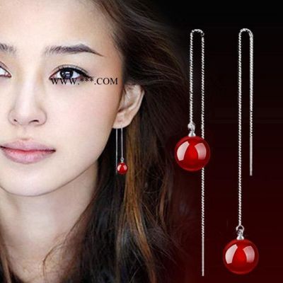 925純銀耳飾 女款 時(shí)尚**瑪瑙耳線 女耳墜飾品 批發(fā)