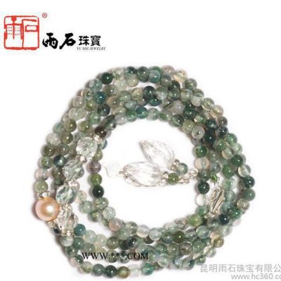雨石珠寶3A級天然水草瑪瑙繞手鏈 珠寶首飾個性飾品零售翡翠