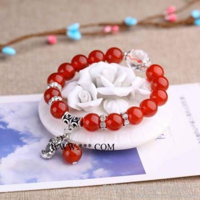 本命年辟邪轉(zhuǎn)運(yùn)珠天然紅瑪瑙白水晶手鏈單圈女款吉祥手串藏銀手鏈