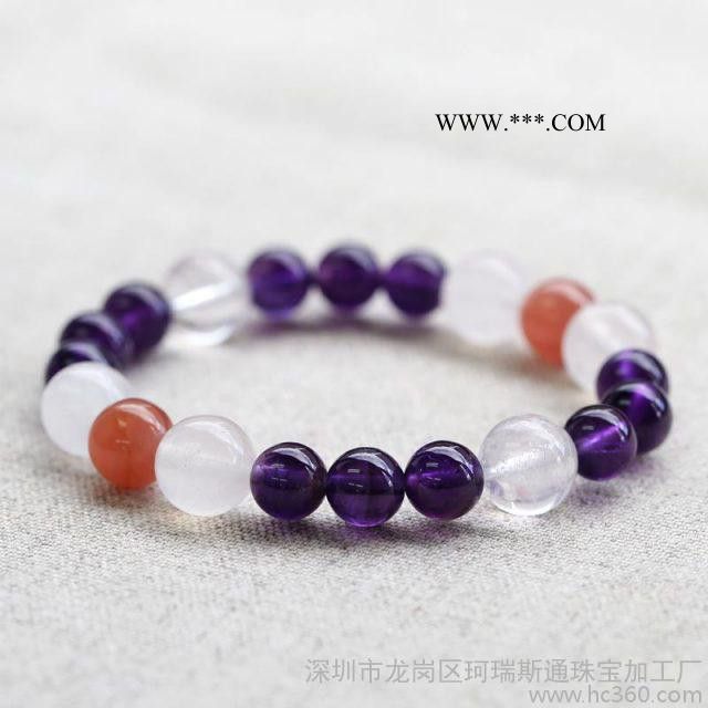 原單混合水晶手鏈女士紫水晶白水晶紅瑪瑙手鏈甜美時(shí)尚