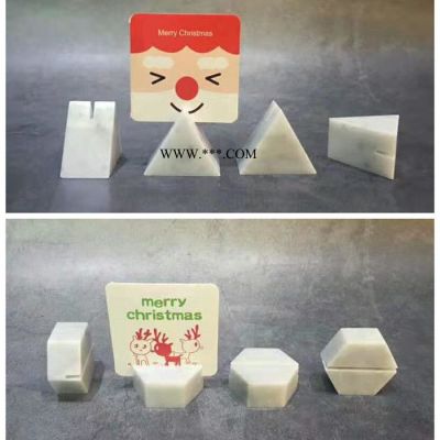 南威石材 大理石卡拉拉白文創(chuàng)工藝品三角型六角型石頭名片夾