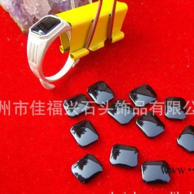 黑瑪瑙祼石 黑瑪瑙戒面 倒角長方形瑪瑙平底素面10*12 AAA品質(zhì)