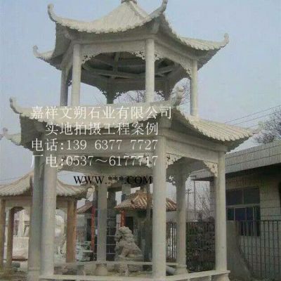 文朔石業(yè)直銷石雕亭子 晚霞紅亭子 中式?jīng)鐾?大理石亭子 雙層六角石亭子批發(fā)定做