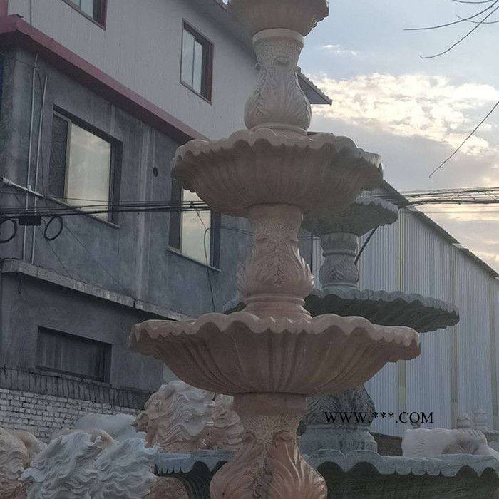洛彤 大理石歐式噴泉流水擺件 小區(qū)別墅庭院室內(nèi)晚霞紅景觀水缽 公園景觀