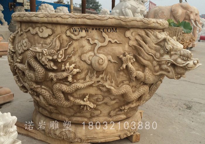 石雕魚缸 大理石龍頭魚缸 花盆