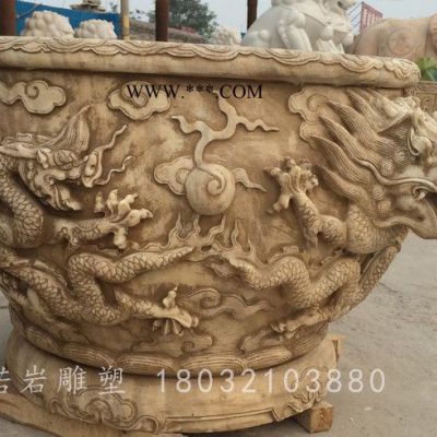 石雕魚缸 大理石龍頭魚缸 花盆