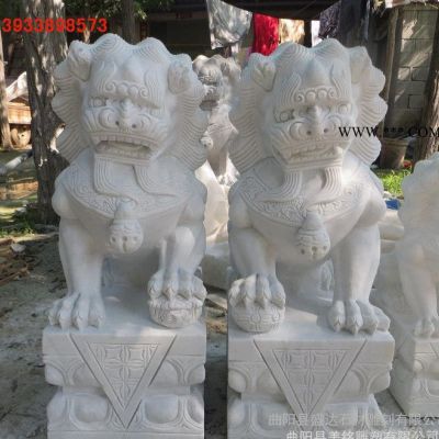 石雕獅子 漢白玉大理石獅子一對 門口雕塑擺件 動物雕塑 直銷