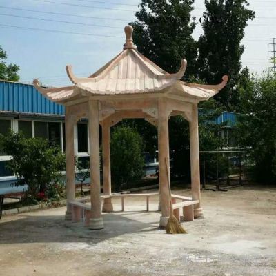 青石石雕涼亭 景區(qū)大理石長廊式石涼亭 六角雙層石亭子 石雕涼亭