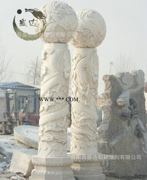 大量 漢白玉龍柱 花崗巖龍柱 大理石龍盤柱 曲陽(yáng)石雕