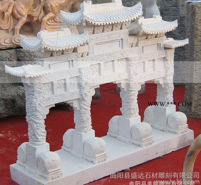 石雕牌樓牌坊 漢白玉大理石牌樓 園林雕塑擺件 直銷